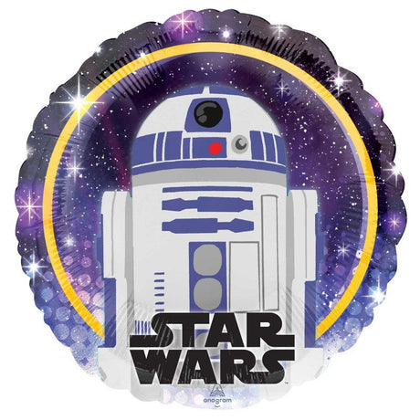 45cm R2D2 foil balloon, perfect for Star Wars-themed celebrations and events, self-sealing and durable.