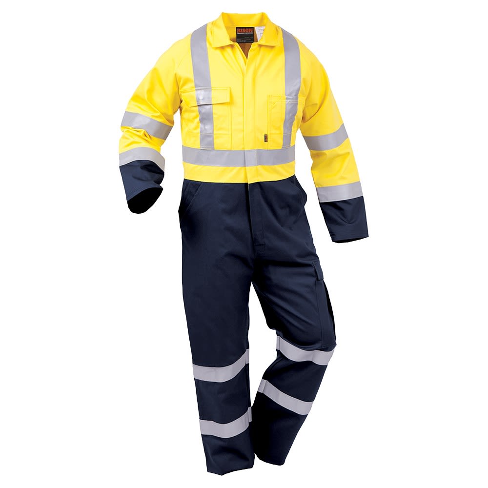Bison, Hi Vis Zip Overall, 432021 Yellow/Navy - Yellow/Navy - 88