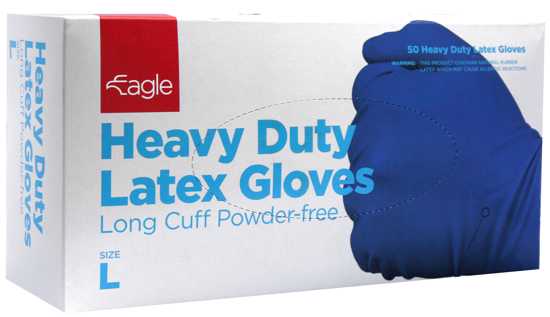 Eagle Heavy Duty Latex Gloves Powder Free-M-2XL-Pack of 50
