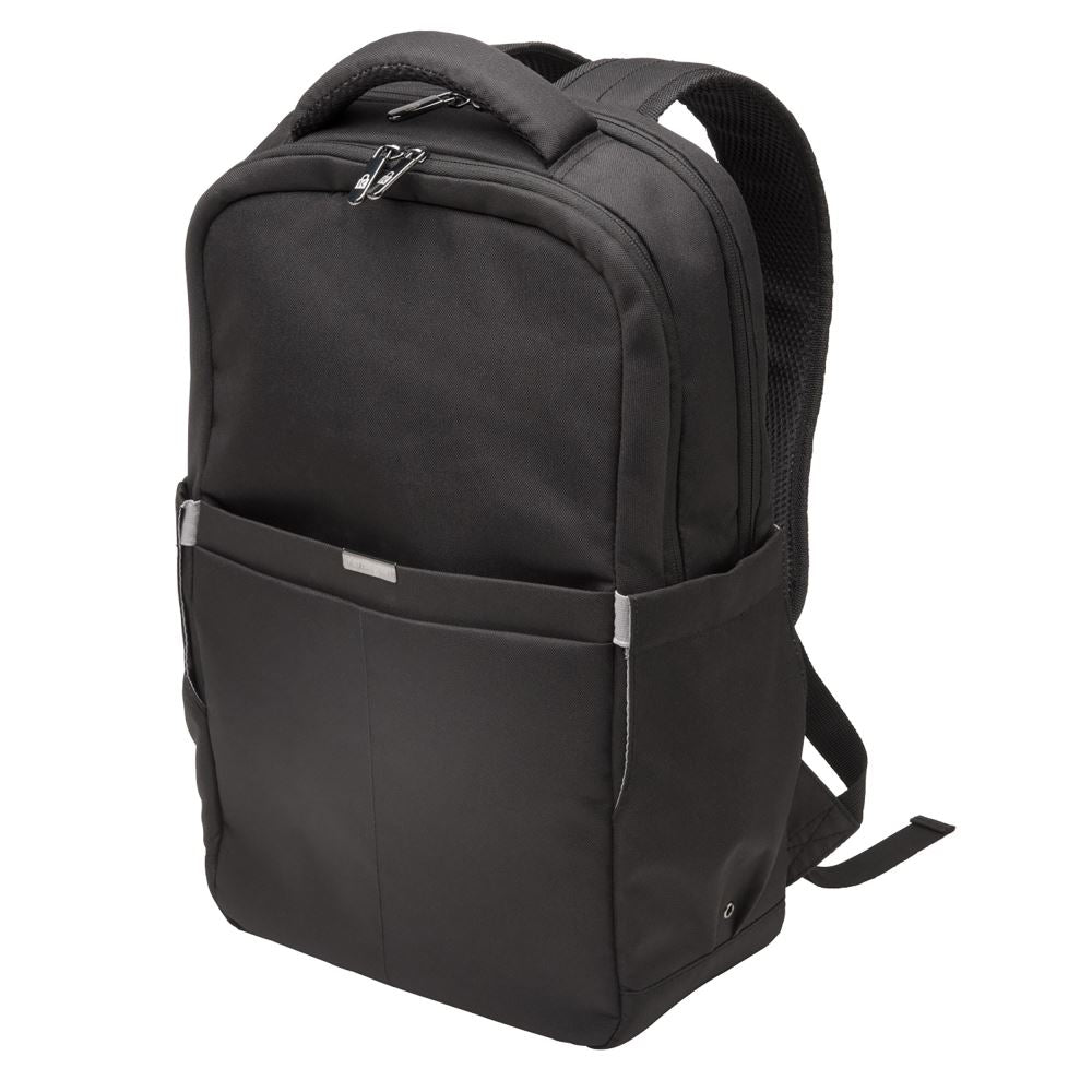 Kensington LS150 black laptop backpack with dedicated storage for tech, quick access pockets, and comfortable carrying features.