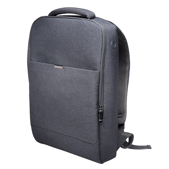 Sleek grey Kensington LM150 backpack with padded pockets for 15.6'' laptop and tablet, ergonomic straps, and secure storage.