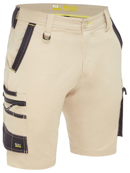 Bisley, FLX & MOVE 4-Way Stretch Zip Cargo Short (Pair) - Stone - Size: 12