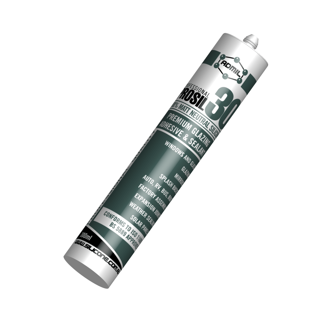 Admil PROSIL 30 Glazing Matt Finish Silicone 300ml Matt Black (20 Pack)