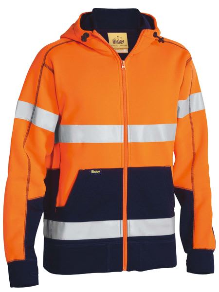 Bisley, Hi Vis Zipped Sherpa Lined Fleece Hoodie - Orange/Navy (Size: XS)