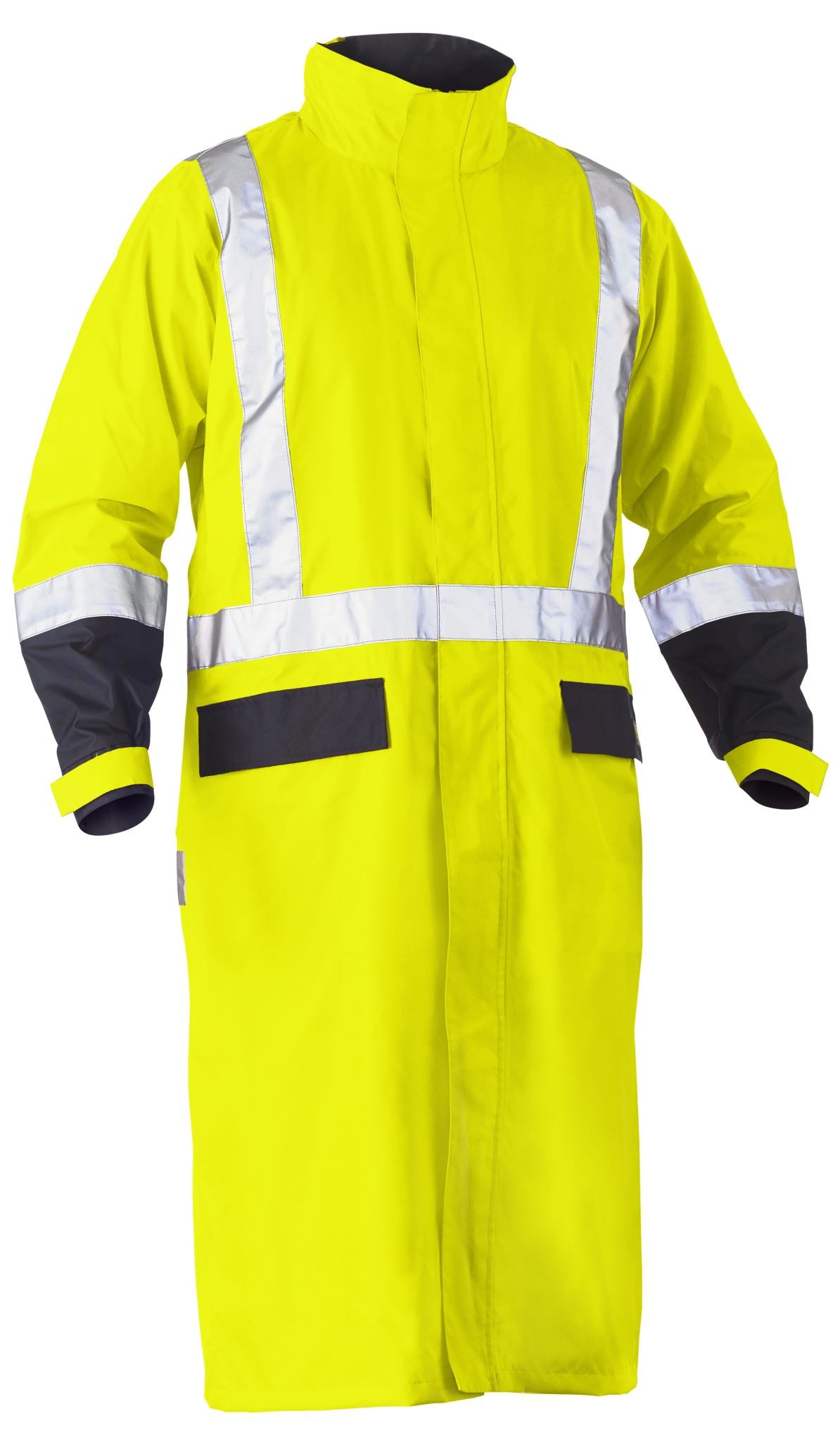 Bisley, Hi Vis Taped Long Rain Coat, BJ6961T - Yellow/Navy (Size: 3XL)