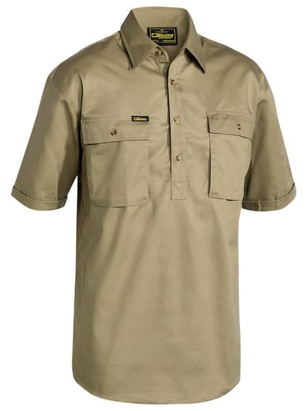 Bisley, Closed Front Cotton Shirt, BSC1433 - Khaki (Size: S)