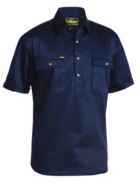 Bisley, Closed Front Cotton Shirt, BSC1433 - Navy - XL
