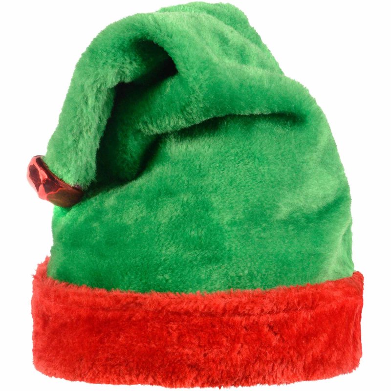 Vibrant green plush elf hat for adults, perfect for festive parties and holiday celebrations.