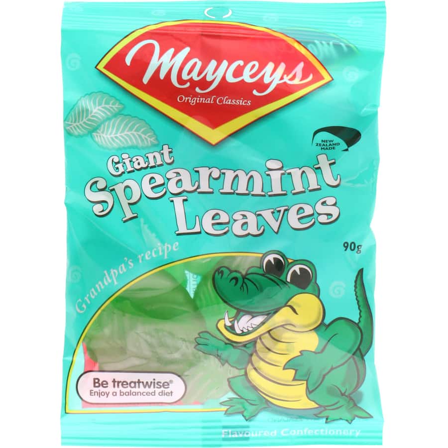 Mayceys Jelly Sweets Giant Spearmint Leaves 90g