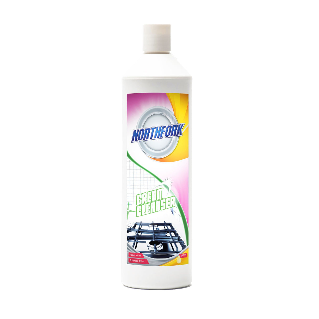 Northfork Cream Cleanser 1L bottle, perfect for polishing and shining surfaces like stainless steel and enamel without scratches.