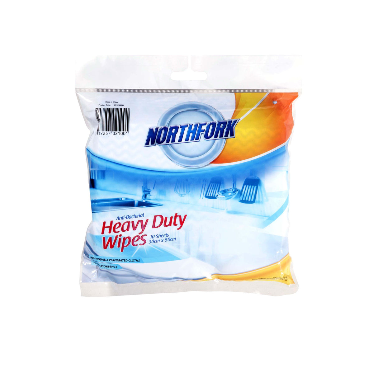 Pack of 10 Northfork Heavy Duty Antibacterial Wipes, effective for versatile cleaning in home or office settings.