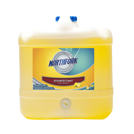 Northfork Lemon Disinfectant 15L bottle designed for effective cleaning and hygiene in various environments, including homes and commercial spaces.