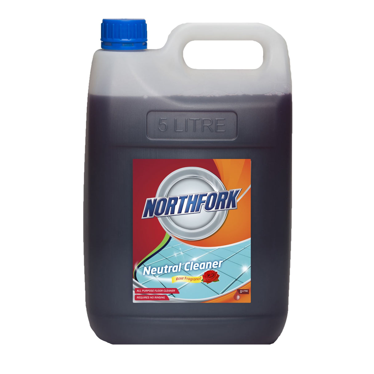 Northfork Neutral Cleaner 5L: versatile all-purpose cleaner safe for all resilient floors, featuring a light rose fragrance.