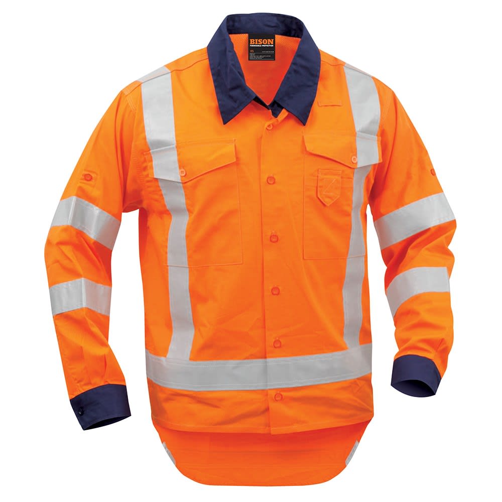 Bison, TTMC Lightweight Shirt 21302 - Fluro Ora/Navy - 3XL