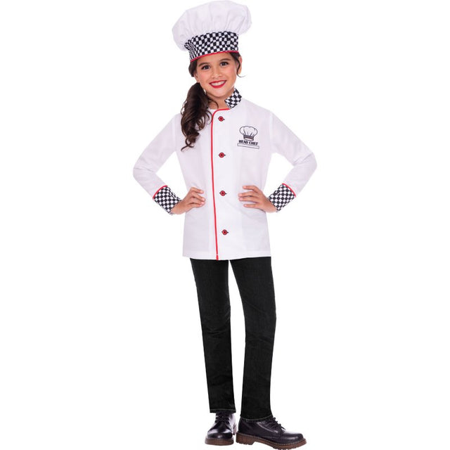 Adorable chef costume for kids 4-6 yrs, features a stylish jacket and classic chef hat for imaginative cooking play.