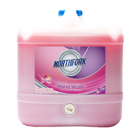 Northfork Liquid Hand Wash 15L, pale pink, gentle formula for bathrooms and food service, pH neutral and biodegradable.