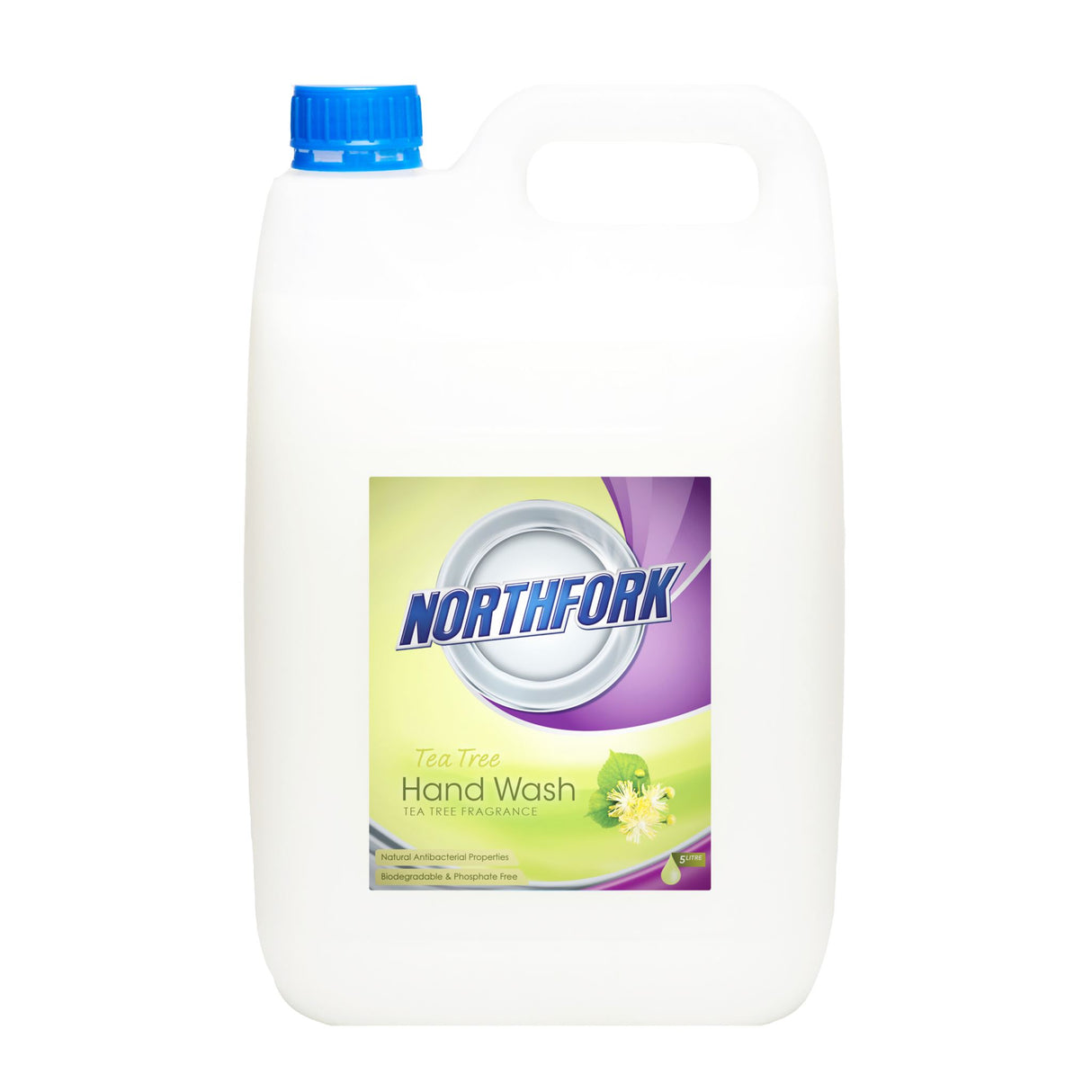 Northfork Liquid Hand Wash with Tea Tree Oil in 5L, a pearlescent formula offering rich lather and germ protection.