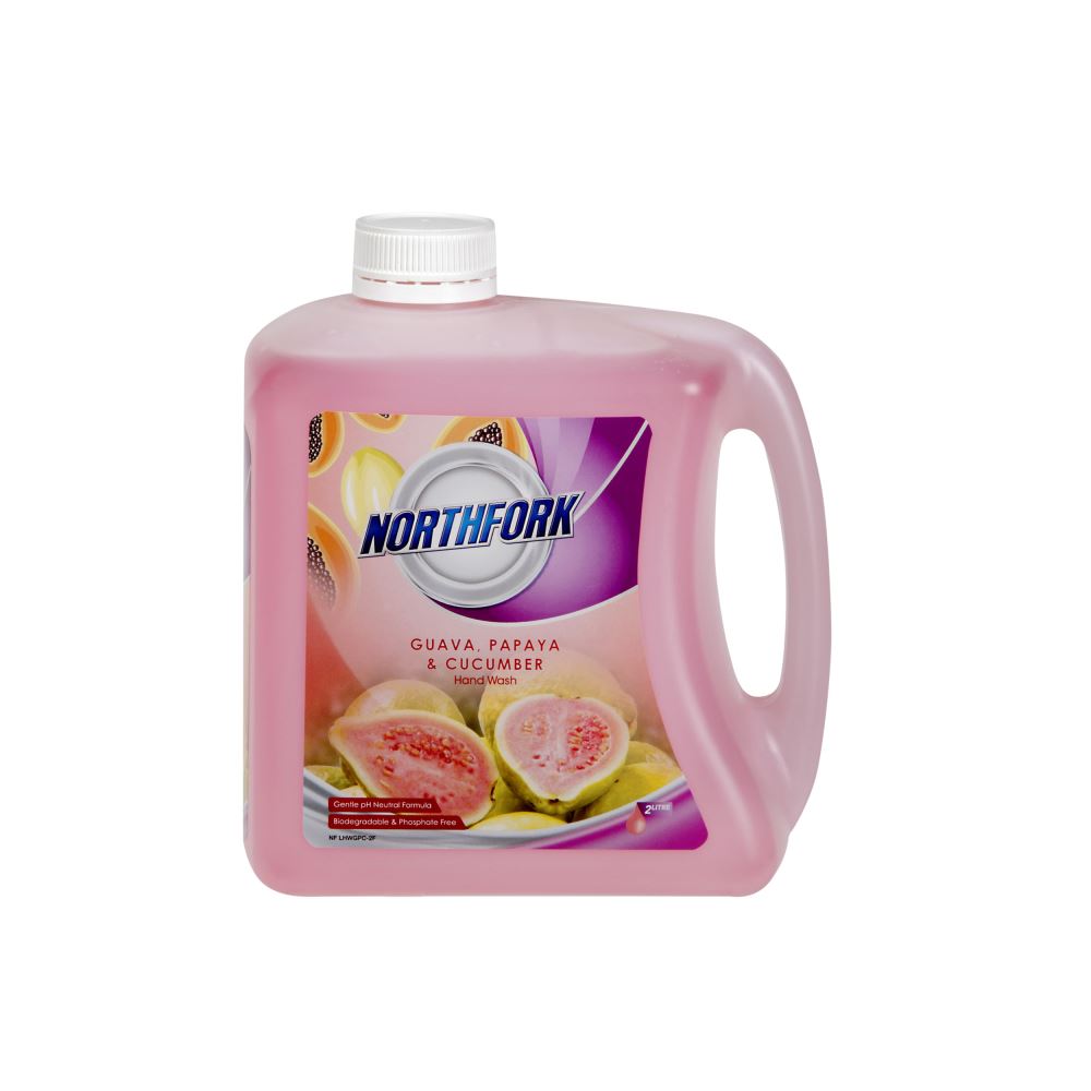 Northfork Liquid Hand Wash in 2L, featuring a tropical guava, pomegranate, and cucumber scent, eco-friendly and gentle on skin.