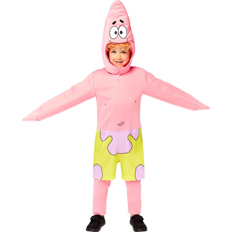 Adorable SpongeBob Patrick costume for boys aged 3-4, featuring a foam jumpsuit and matching headpiece for imaginative play.