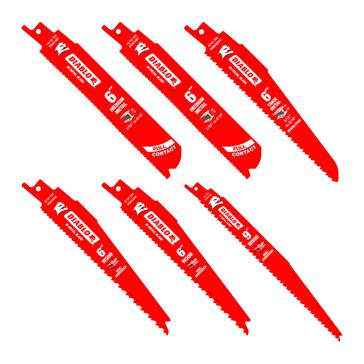 Diablo Nail-Embedded Wood and Metal Cutting Recip 6 Piece (Set)