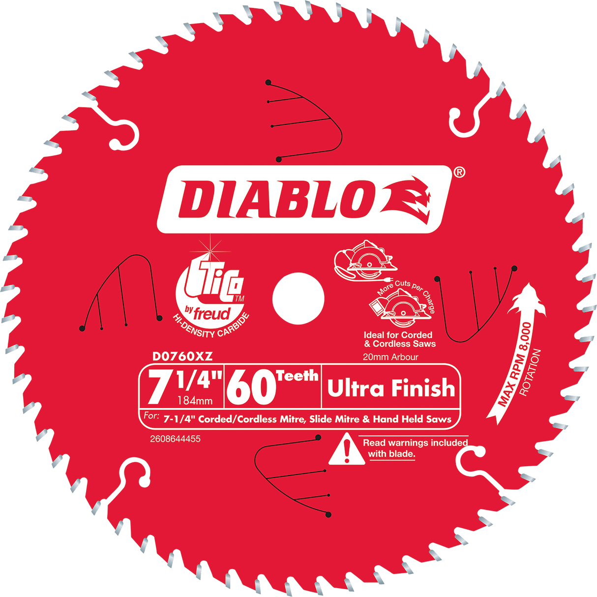 Diablo 60T Ultra Finish Saw Blade 7.25"/184mm (Each)