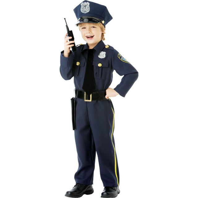 Boys' Police Officer Costume set with hat, shirt, trousers, holster, and walkie-talkie for imaginative play (8-10yrs).