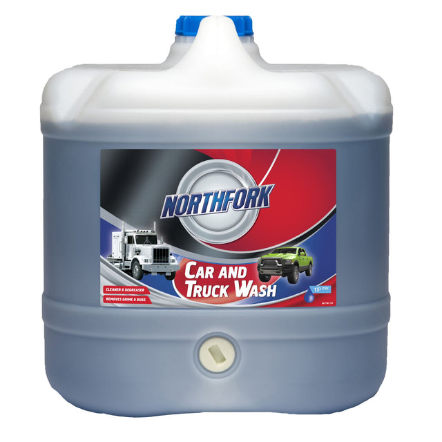 Northfork Truck Wash 15L bottle, a premium environmentally-friendly cleaner for trucks, removes dirt, grime, and grease.