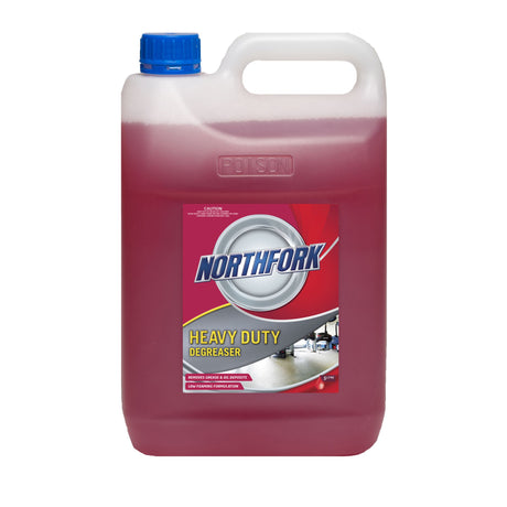 Northfork Heavy Duty Degreaser 5L, a biodegradable, low-foaming cleaner for tough grease and oil removal on various surfaces.