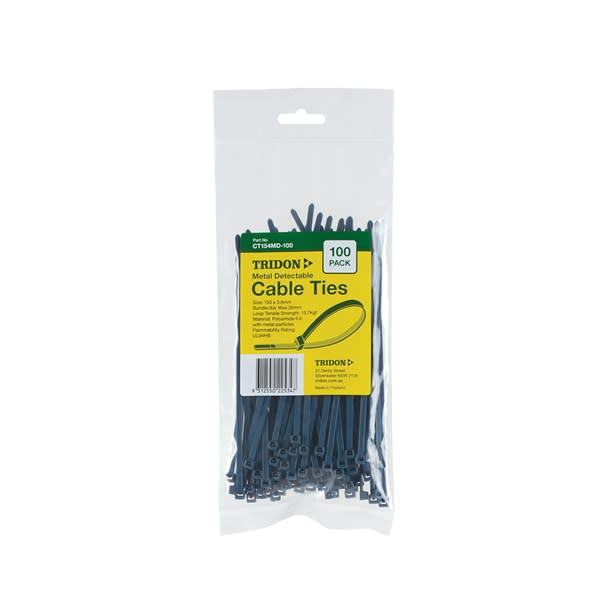 Tridon Metal Detectable Cable Tie Combo Pack 150x4mm (Pack of 100)