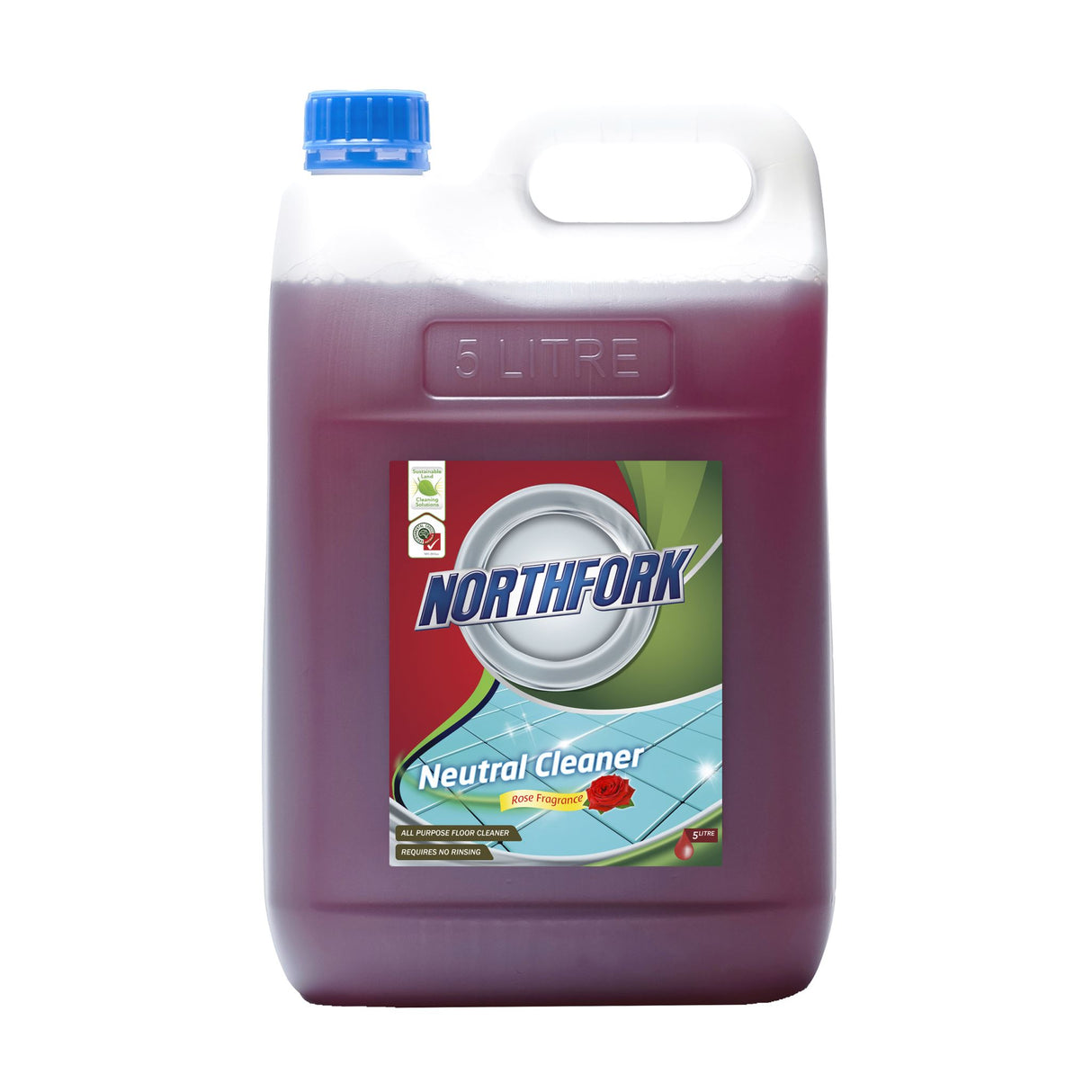 Northfork Geca Neutral Cleaner 5L for effective cleaning, low foaming, rose fragrance, biodegradable, and safe for all surfaces.