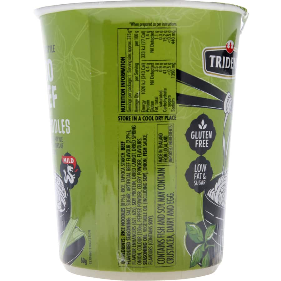Trident Rice Noodles Pho Beef Cup 50g