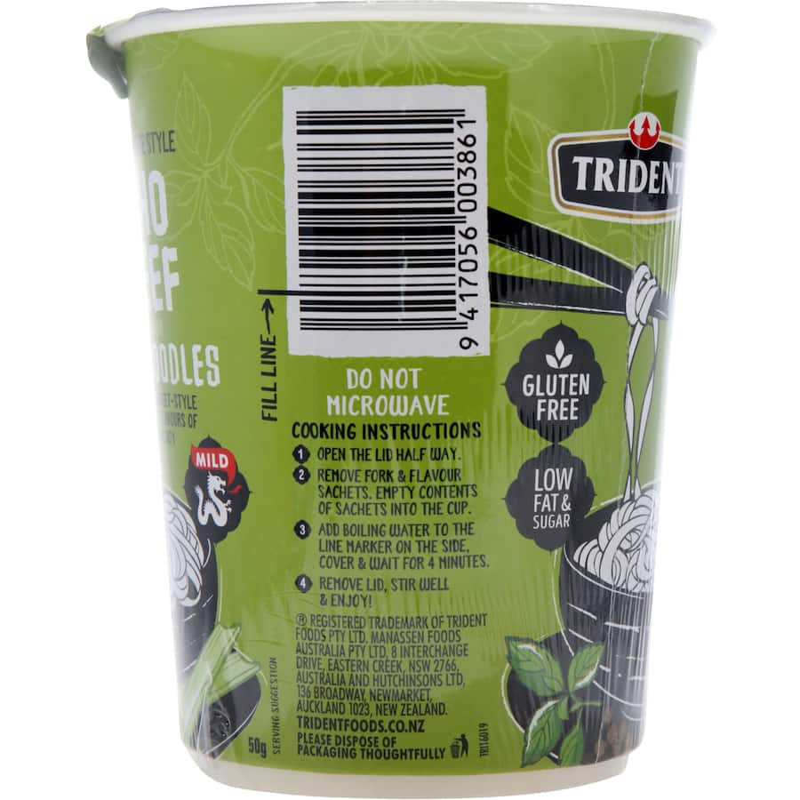 Trident Rice Noodles Pho Beef Cup 50g