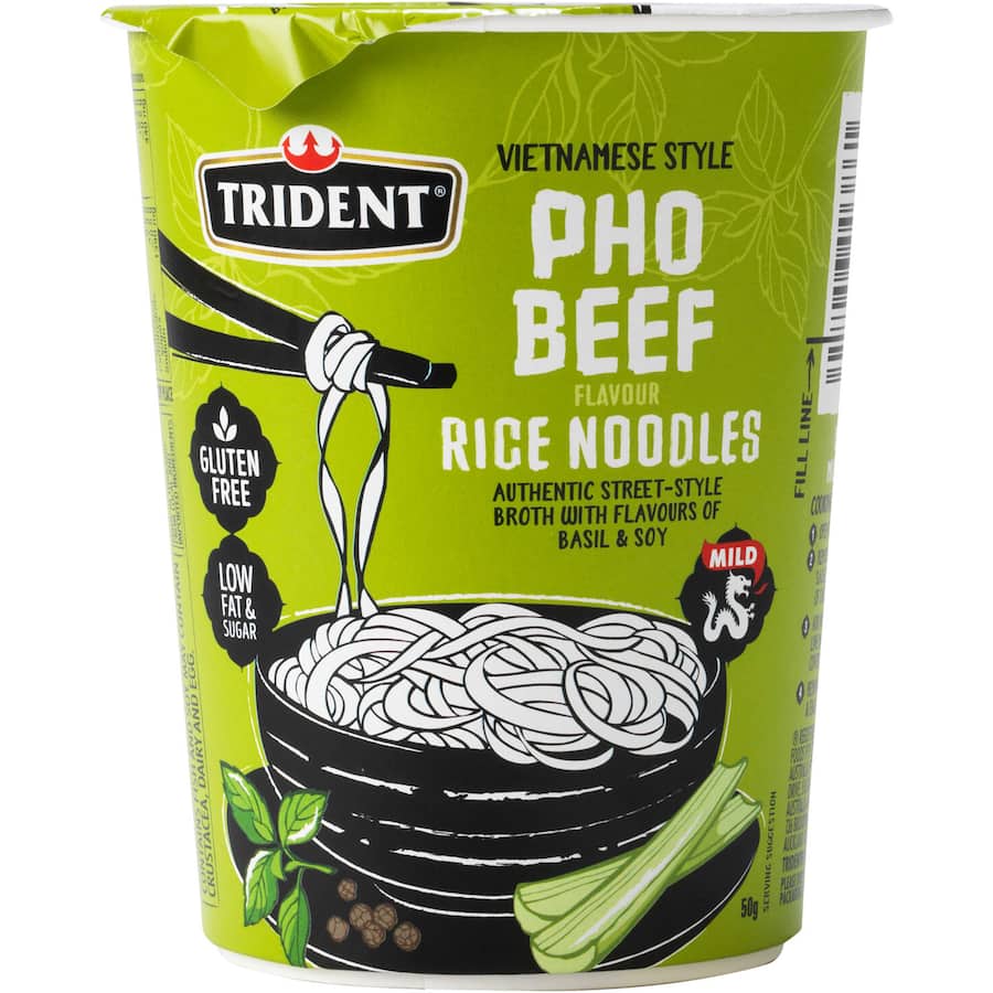 Trident Rice Noodles Pho Beef Cup 50g
