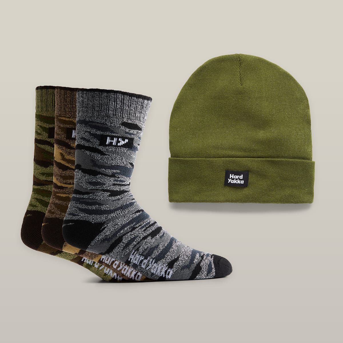 Hard Yakka, Camo Sock & Beanie Bundle, Y22943 - MULTI - 7/2