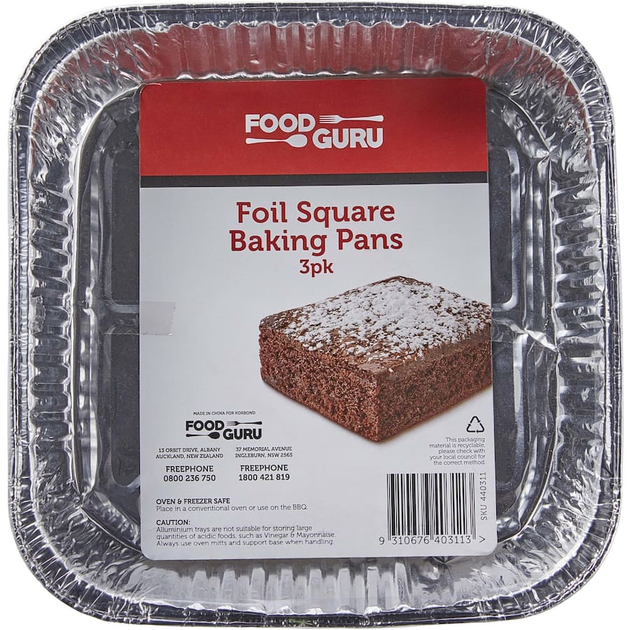 Food Guru Baking Pans Foil Square 3pack