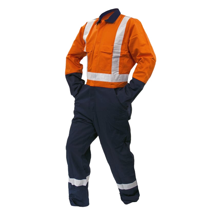 Safe-T-Tec, Cotton Hi Vis Zip Overall, 820021 - Orange/Navy - 13