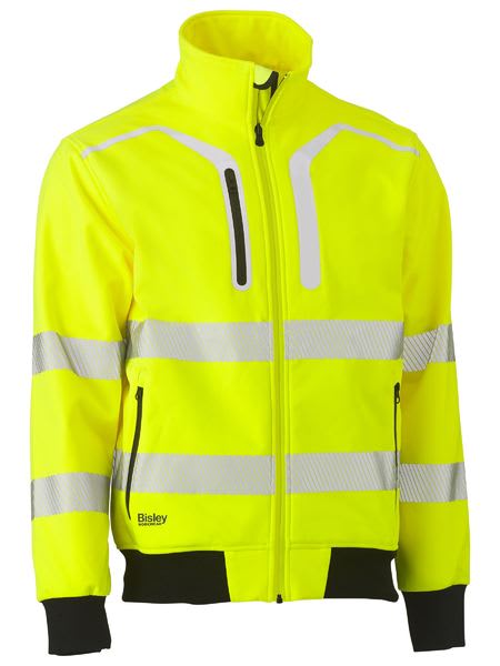 Bisley, Hi Vis Soft Shell Bomber Jacket, BJ6979T - Yellow/Navy (Size: M)