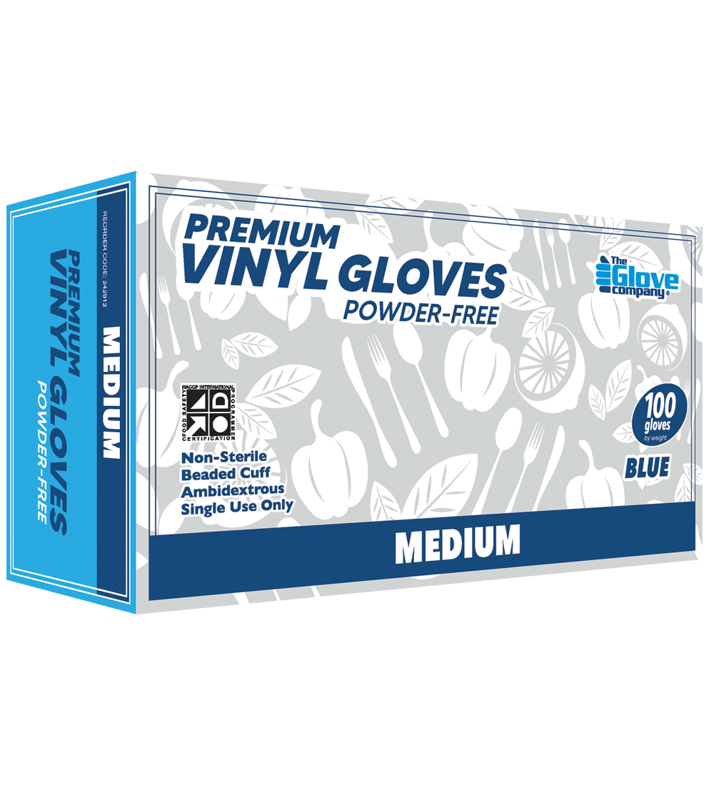 TGC Premium Vinyl Gloves Powder Free Blue S-XL (Pack of 100) - Blue - M