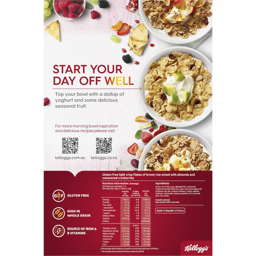 Kelloggs Special K Gluten Free Cereal Almond & Cranberry 300g