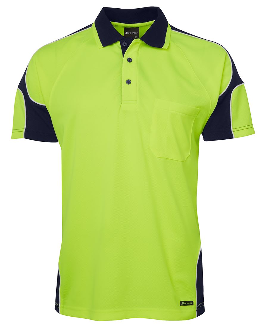 JB's Wear, Hi Vis Arm Panel Polo, 6AP4S - Lime/Navy (Size: S)