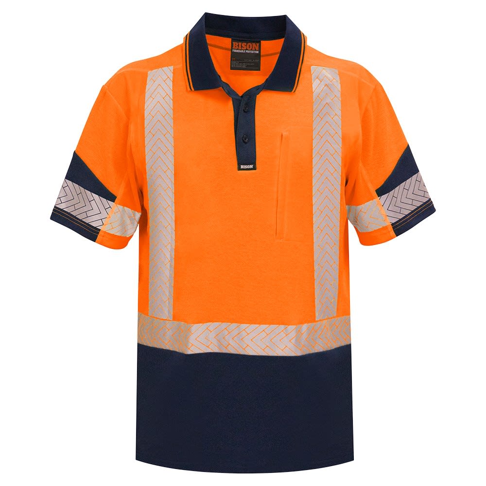 Bison, Hi Vis Cotton Back Polo, 232011 - Orange/Navy (Size: 3XL)