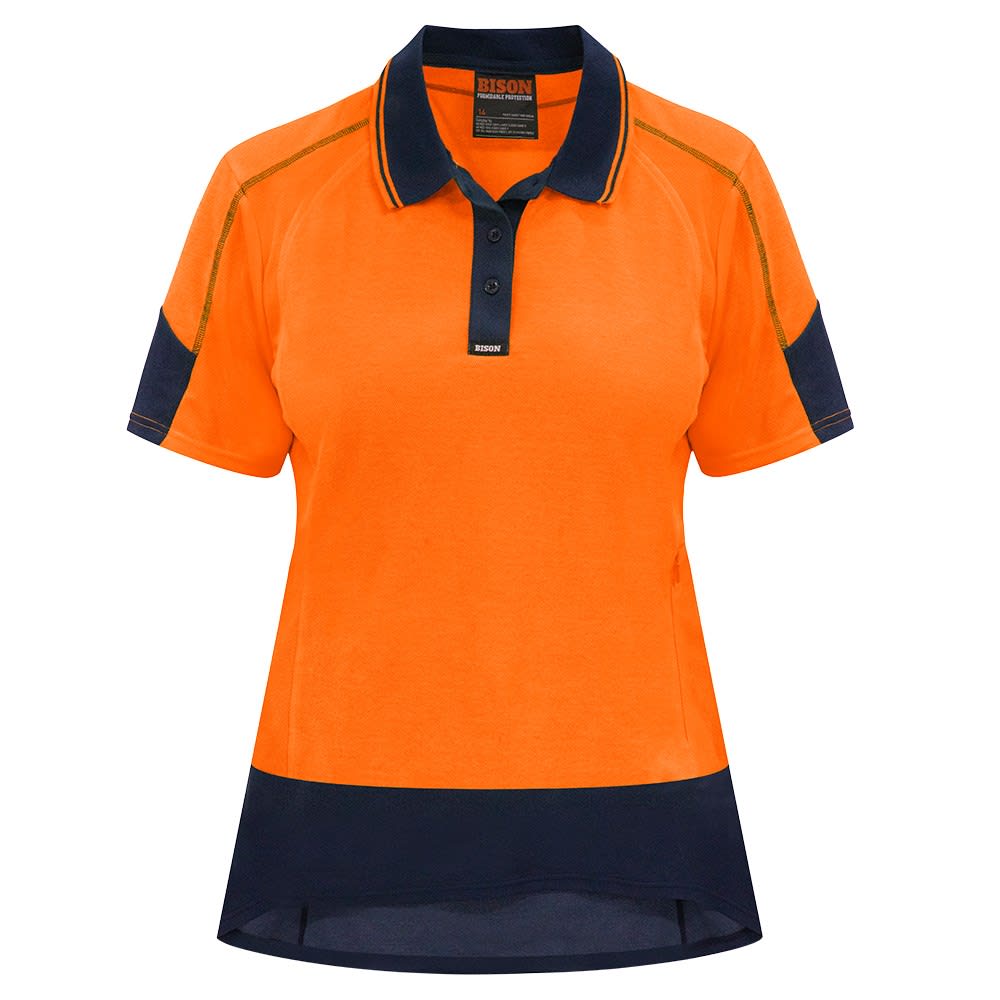 Bison, Women's Hi Vis Cotton Back Polo, W23101 - Orange/Navy (Size: 14)