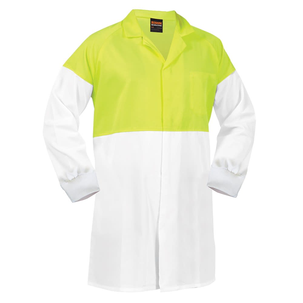 Lightweight Hi Vis Food Industry Dustcoat, 380012 - WHT FLURO YE (Size: 16)