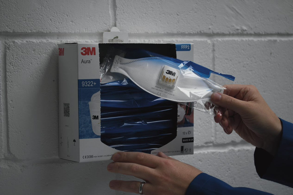 3M Aura FlatFold Respirator 9322A+ P2 valve-Medium/Large-10-Box