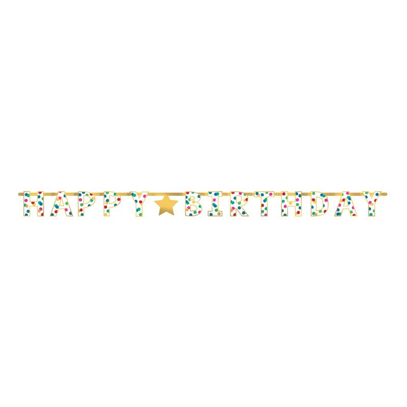 Vibrant 2.3m Happy Dots foil letter banner set of 2, perfect for festive celebrations and party decor.
