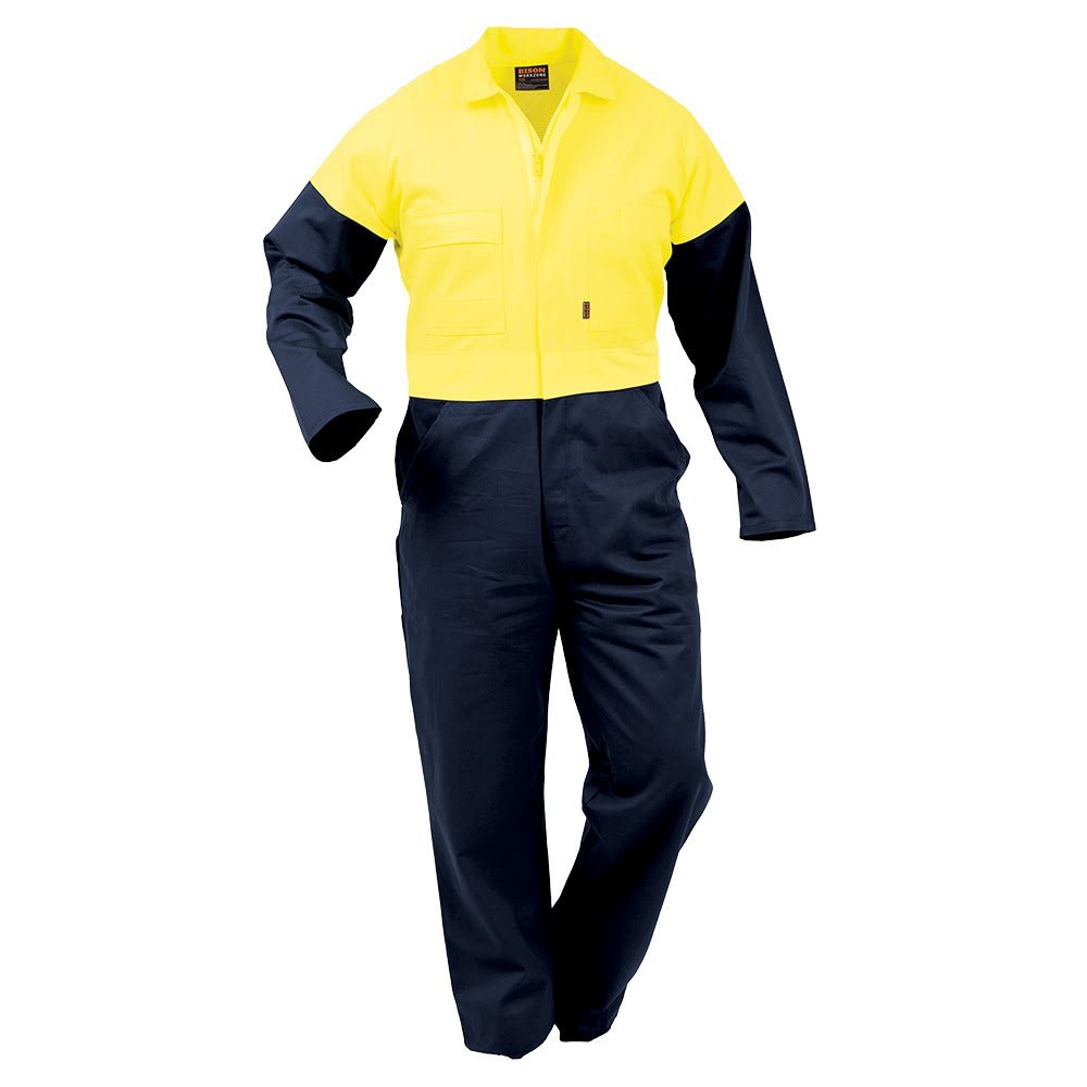 Bison, Hi Vis Zip Overall, 431021 - Yellow/Navy (Size: 84)