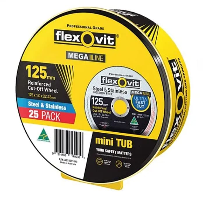 Flexovit Steel & Stainless Cut off Disk 125x1x22.23mm Pack of 25 (Pack)