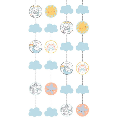 Set of 6 Winnie the Pooh string decorations featuring Pooh, Piglet, Tigger, and Eeyore for festive celebrations.