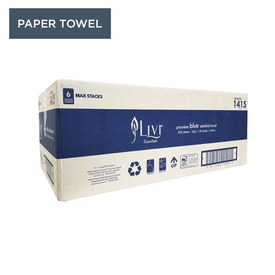 Livi Essentials 2 Ply Slimfold Paper Towel Blue 200 Sheets (Case of 20 Packs)