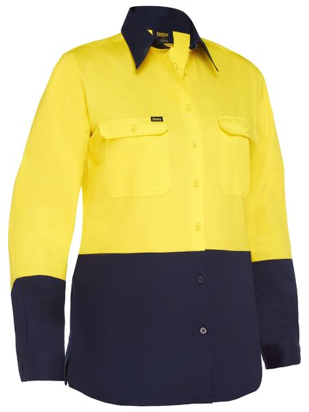 Bisley, Women's Hi Vis Lightweight Shirt, BL6895 - Yellow/Navy (Size: 12)